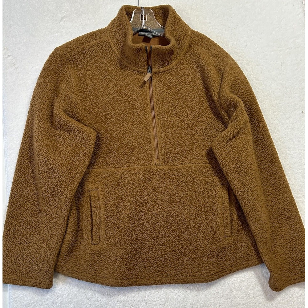 Free Fly Womens Size XL Brown Long Sleeve Bamboo Sherpa Fleece 1/2 Zip Jacket